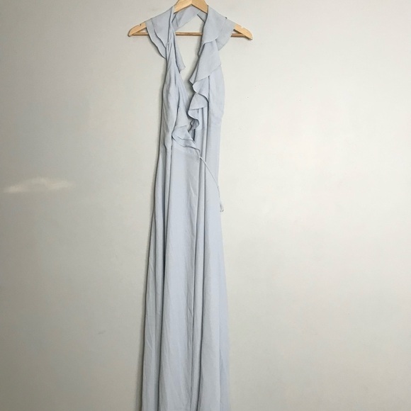 The Riley Lace-up Back Wrap Evening Dress In Ocean Mist - Picture 2 of 11